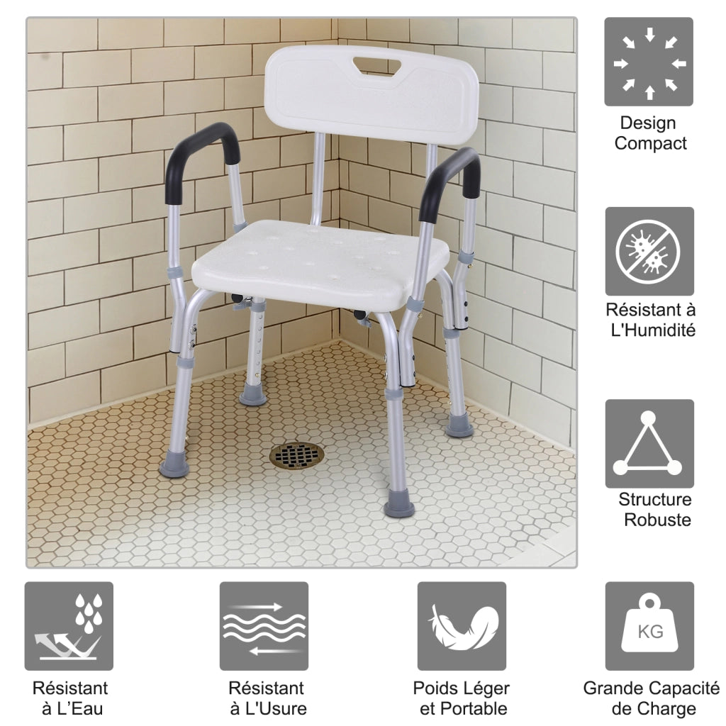 Sedia da Doccia con Schienale e Braccioli ¨C Xylo ¨C Alluminio Bianco Regolabile