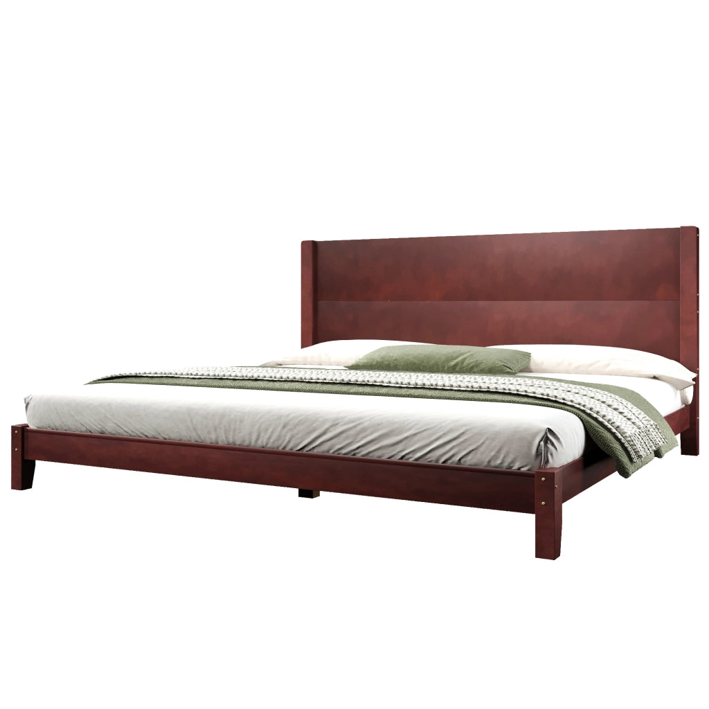 Letto piattaforma 180 × 200 cm con testiera e rete a doghe in MDF e legno colore marrone