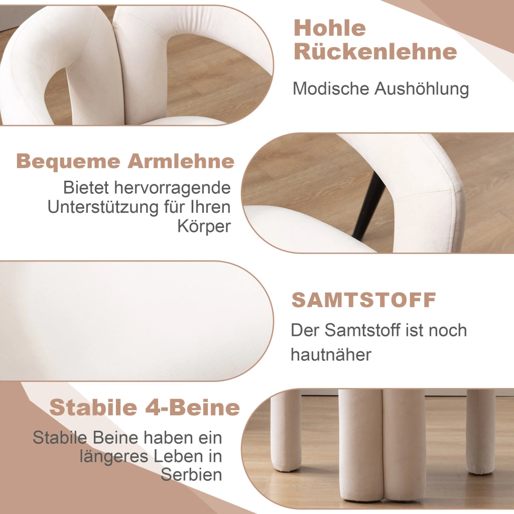 SEDIA in Velluto Beige 64x50,5x71 cm con braccioli