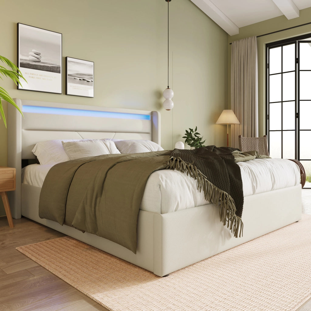 letto a stoccaggio idraulico in pu bianco 160x200 cm