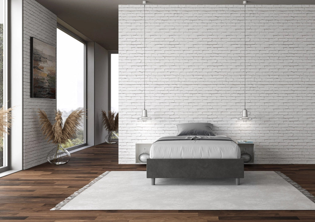 Letto Matrimoniale Francese Sommier 150x200 cm con Rete e Contenitore Azelia Grigio