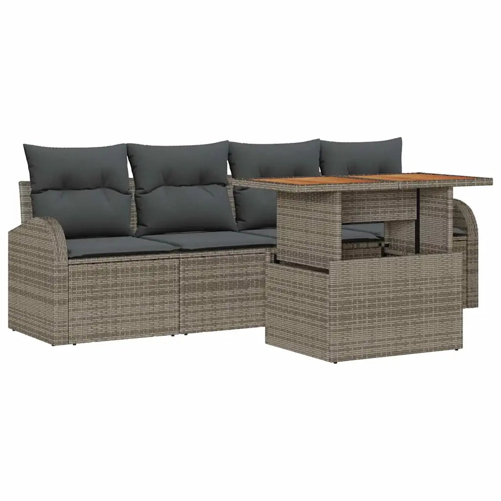 Set Divano da Giardino 5 pcs Grigio Poly Rattan