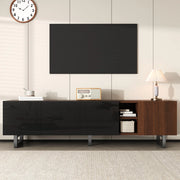 Mobile porta TV da 180 cm,mobile TV con quattro ante,ante lucide senza maniglie,MDF e PB,nero e naturale