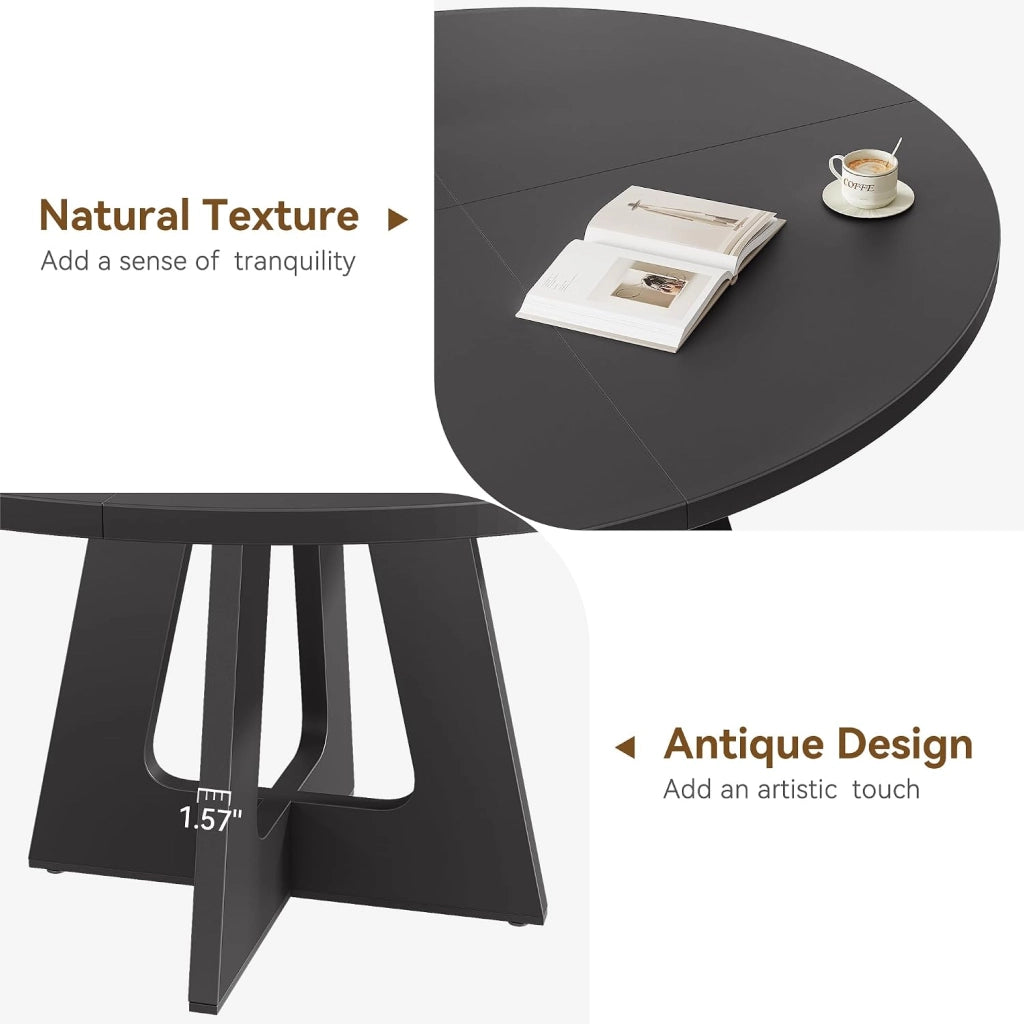 Tavolo da Pranzo Rotondo Rustico 120 cm per 4-6 Persone in Legno e Metallo - Nero