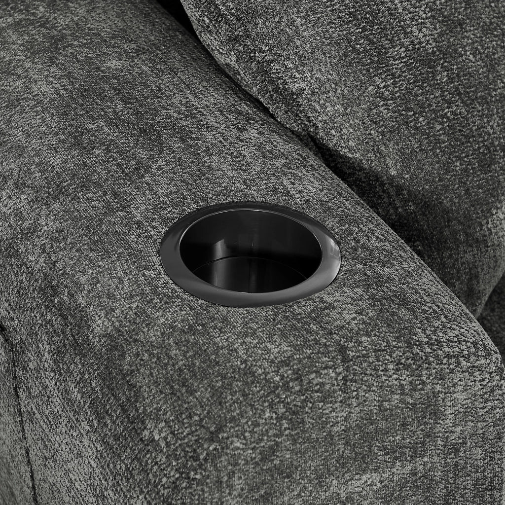 Divano relax 2 posti - con tasche laterali; portabicchieri e USB - in chenille nera