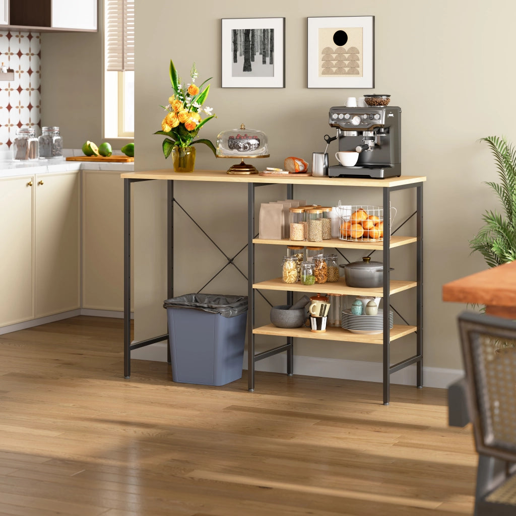 Tavolo organizer combinabile con ripiani regolabili in metallo nero e MDF effetto legno per cucina e garage