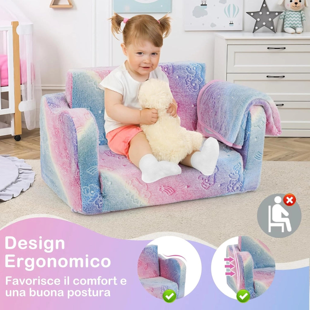 Divano Letto Pieghevole per Bambini (Unicorno Arcobaleno)
Poltrona per Bambini con Schienale Pieghevole, Motivi Luminosi nel Buio e Coperta per Camera da Letto e Soggiorno