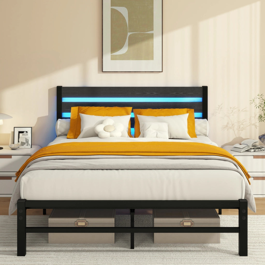 letto con testata in mdf e metallo nero 140 x 200 cm