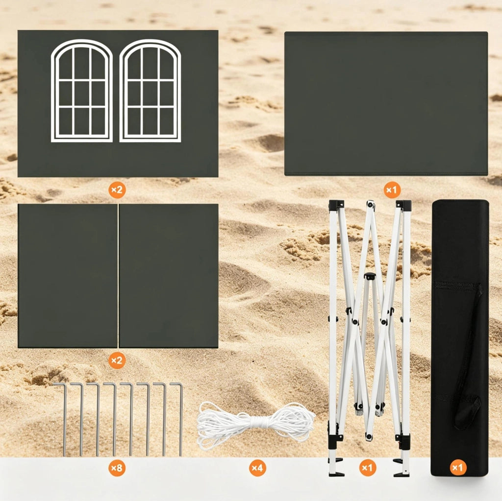 Gazebo pieghevole 2x2 m grigio con pareti laterali