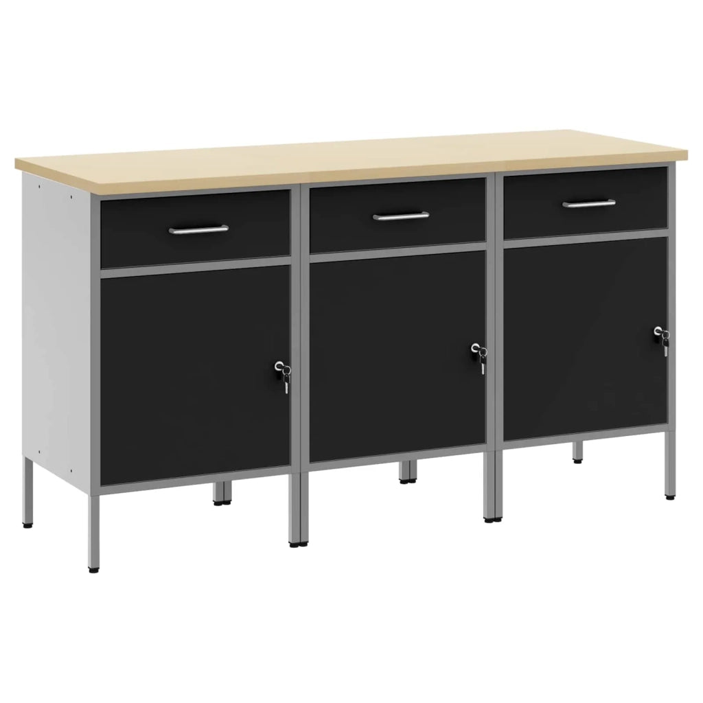 Mobile da lavoro 3 pcs Nero e Grigio 150 x 55 x 85 cm 3321366
