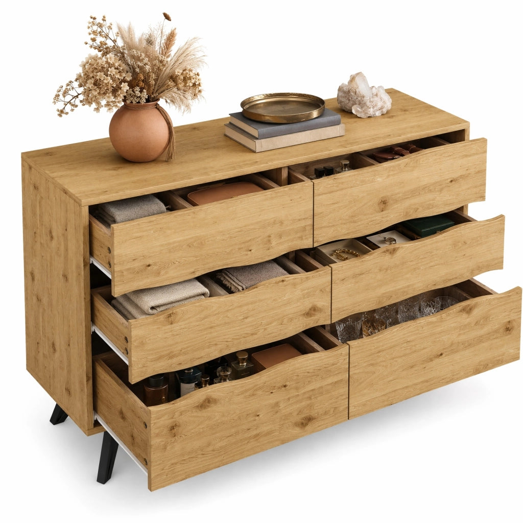 Madia 120x40x75;5 cm con 6 cassetti in legno e gambe in metallo HOMVRA