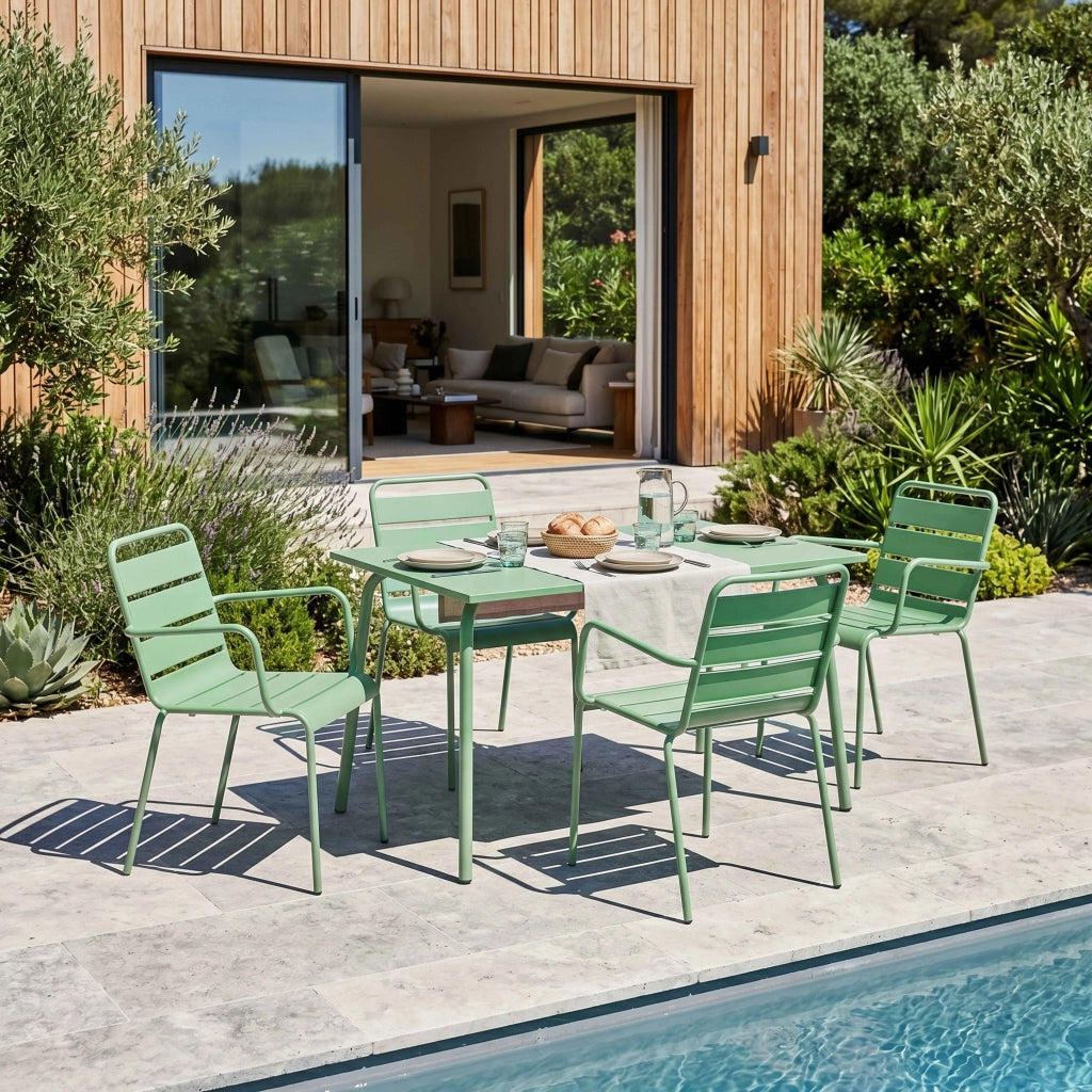 Oviala - Tavolo da giardino e 4 sedie in metallo Palavas