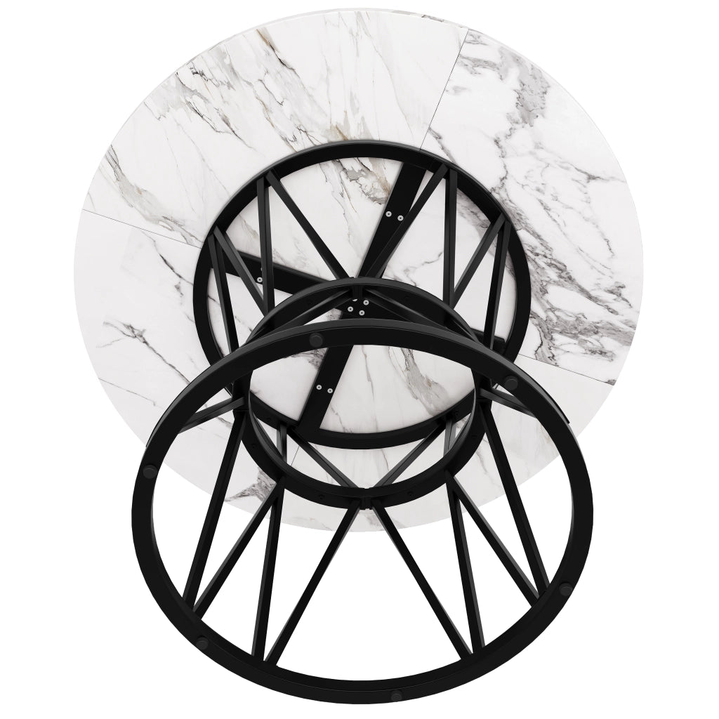 Tavolo da pranzo per 4 persone con piano rotondo e piedini regolabili, in MDF effetto marmo, nero, 100 × 100 × 76 cm