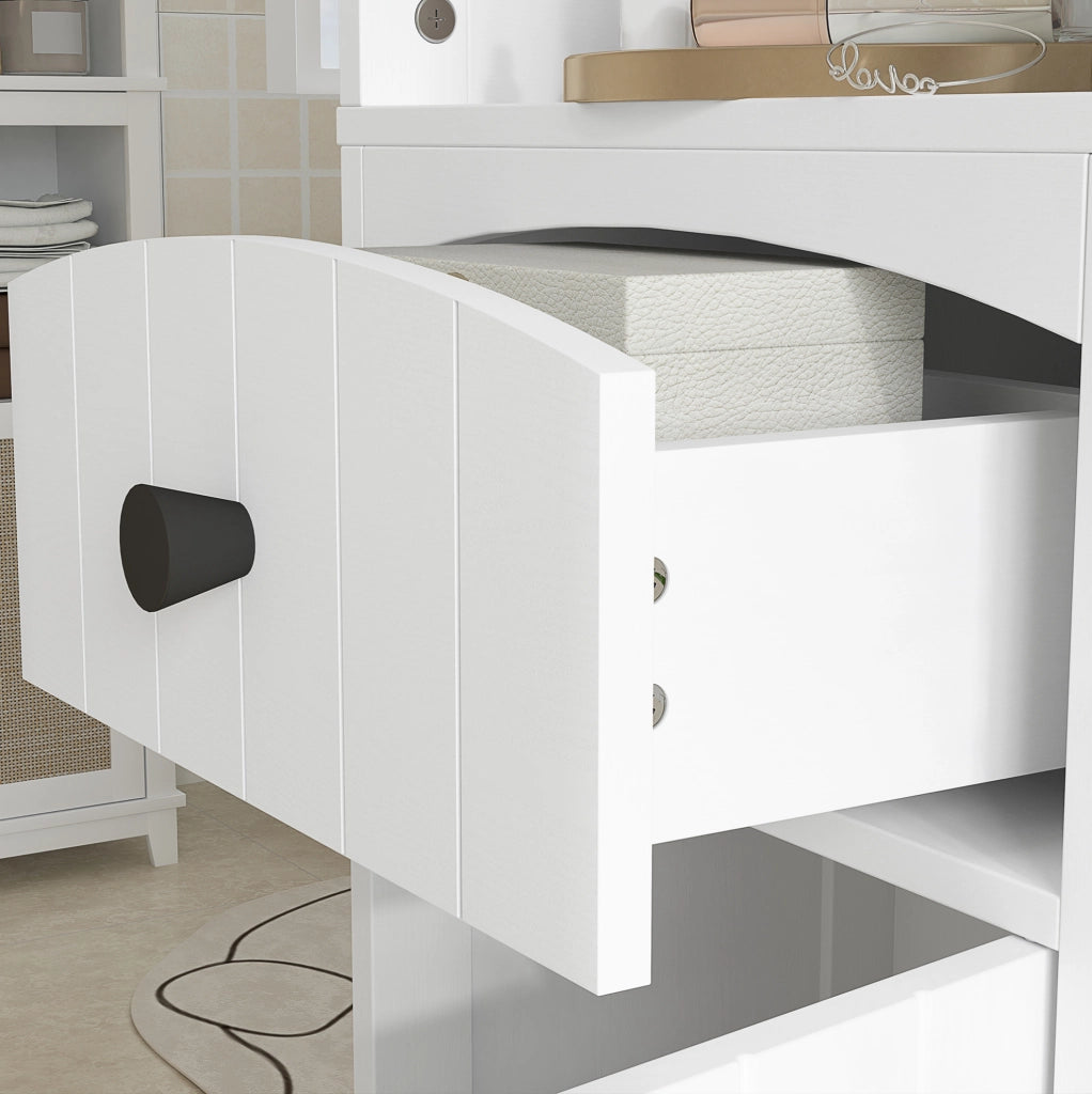 Colonna bagno compatta in MDF bianco con cassetto e 3 ripiani