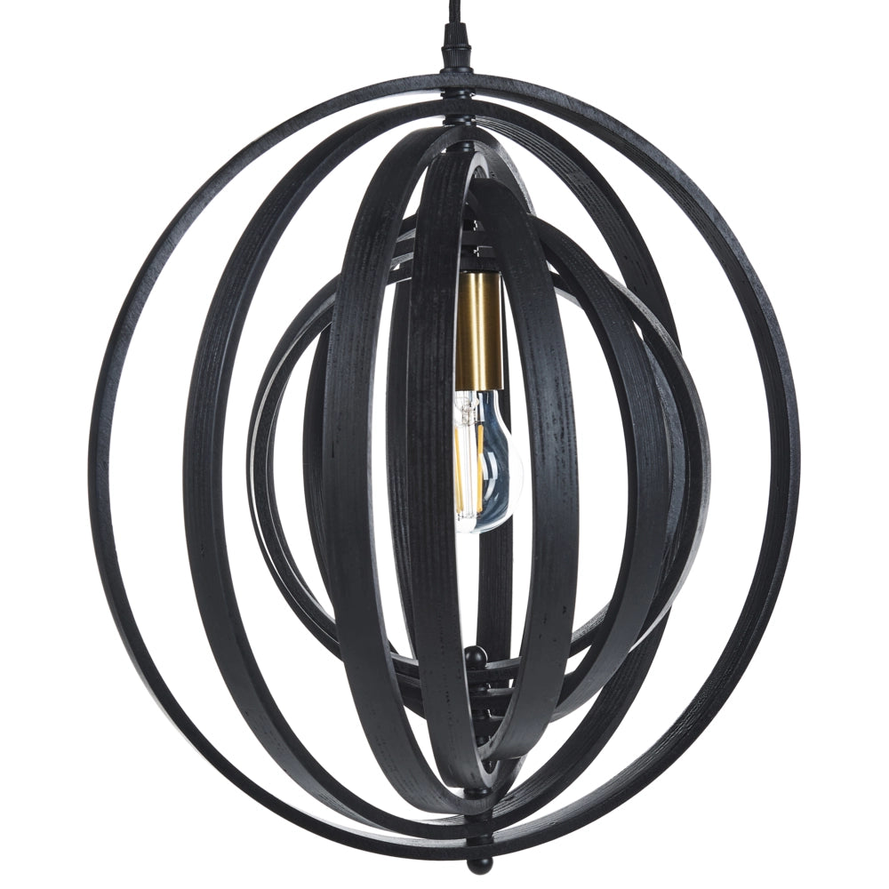 Lampada a sospensione luce legno di pioppo nero rotondo paralume regolabile appeso lampada da soffitto
