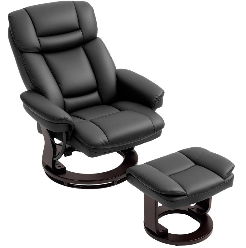 Poltrona relax girevole a 360° con poggiapiedi in similpelle nera, funzione reclinabile fino a 130° per soggiorno