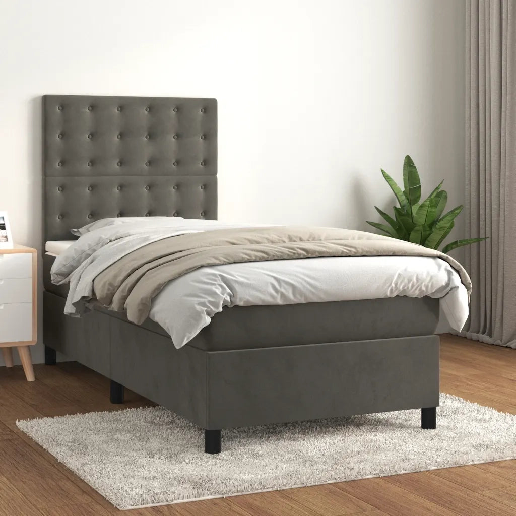 Giroletto a Molle con Materasso-Struttura Letto Grigio Scuro 90x200 cm Velluto 940468