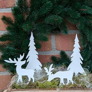 Set di 4 pezzi: 2 alci e 2 alberi di Natale in metallo, bianco, decorazione natalizia e autunnale per vasi da fiori, corone dell'Avvento e ghirlande per porte