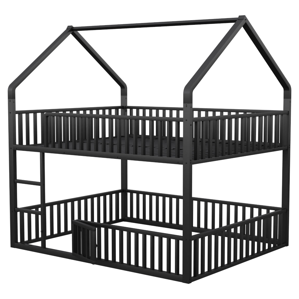 Letto a castello 140 × 200 cm 2 posti con scala frontale e porta apribile; senza materasso; in metallo nero