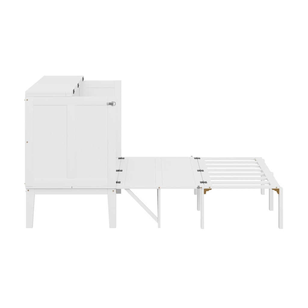 Letto a scomparsa verticale 140 × 200 cm 2 posti, con vani sottoletto e ripiano, senza materasso, bianco