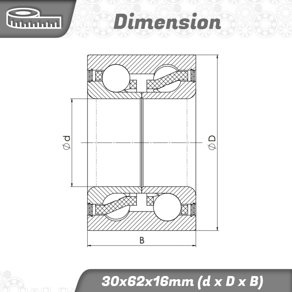 Cuscinetti a sfere obliqui 7206 C, 30x62x16 mm, a doppia , sigillati