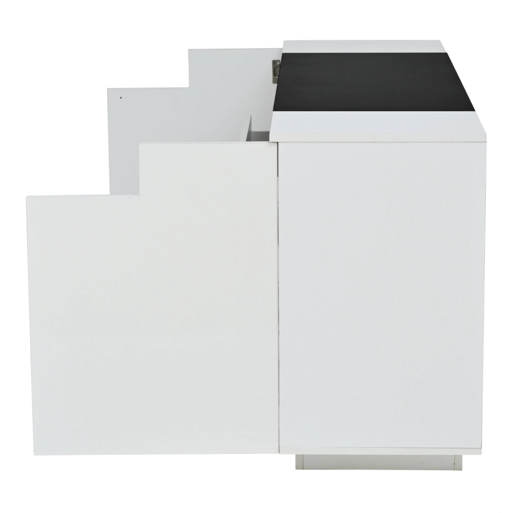 Madia 140x40x68 cm bianca e nera con 2 ante; 3 cassetti e luci LED HOMVRA