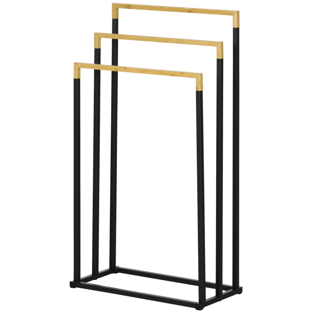 Portasciugamani a Parete Set 3 Barre ¨C Xylo ¨C Bamb¨´ e Metallo Nero 45x22,5x86 cm