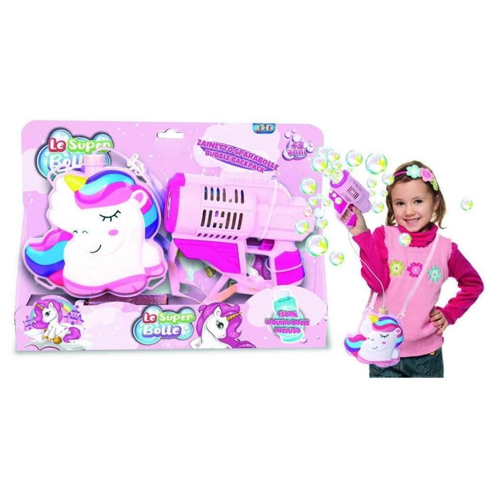 Trade Shop - Zainetto Con Pistola Sparabolle Sapone Bottiglia 150ml Unicorno Gioco Per Bambine 807663a -