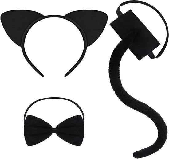 Costume da gatto da 3 pezzi per bambini e adulti con orecchie da gatto code di coda fiocchetto per accessori da gatto per Halloween carovana animali orecchie da animale cosplay festa
