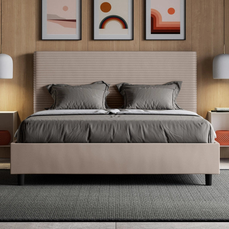 Letto imbottito Matrimoniale 170x190 cm Focus - Similpelle,Senza rete,Tortora