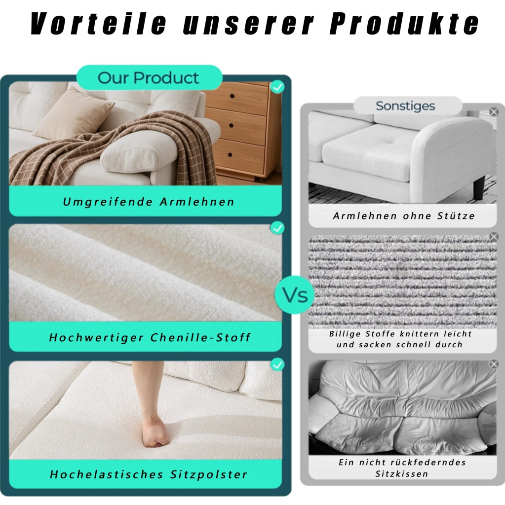 Divano angolare ULEVR 3 posti 187,5x130 cm con chaise longue reversibile, rivestimento in ciniglia beige