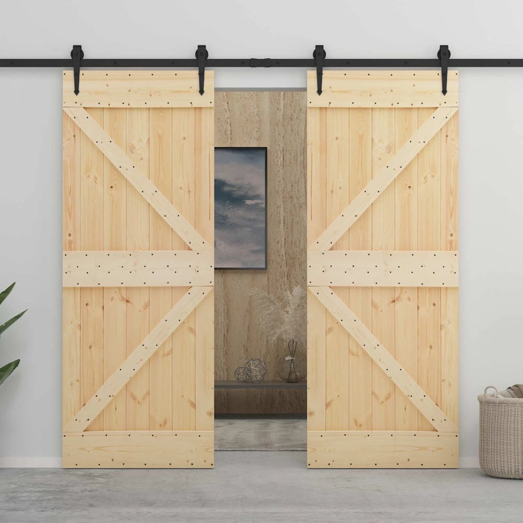 Porta scorrevole Naturale e Nero 80 x 210 cm 3444849