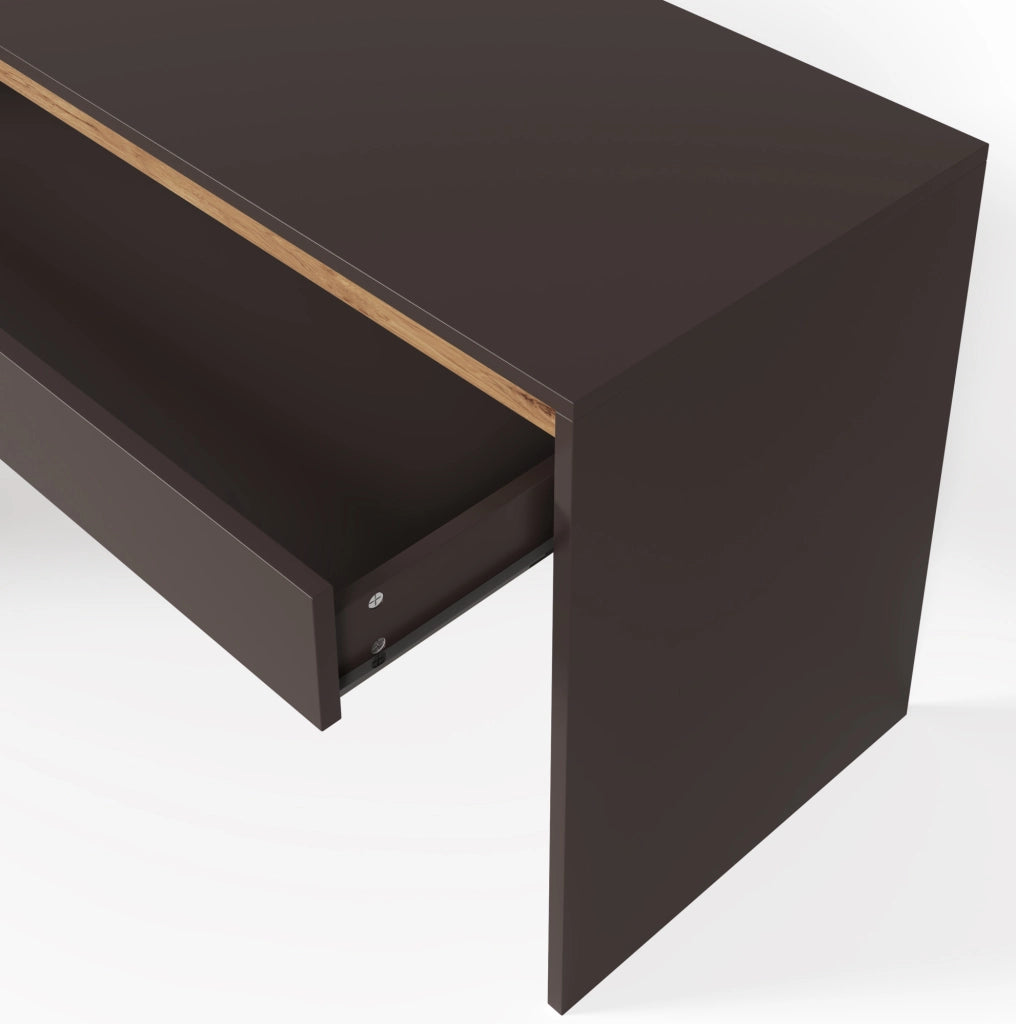 Scrivania 140x50 cm con 5 cassetti; grigio ed effetto rovere; in MDF