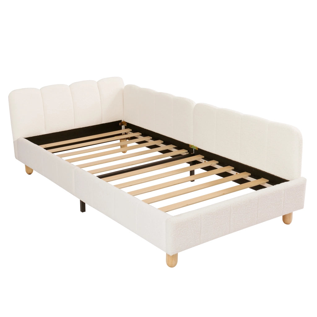 Letto imbottito per bambini con testiera ergonomica; bouclé beige