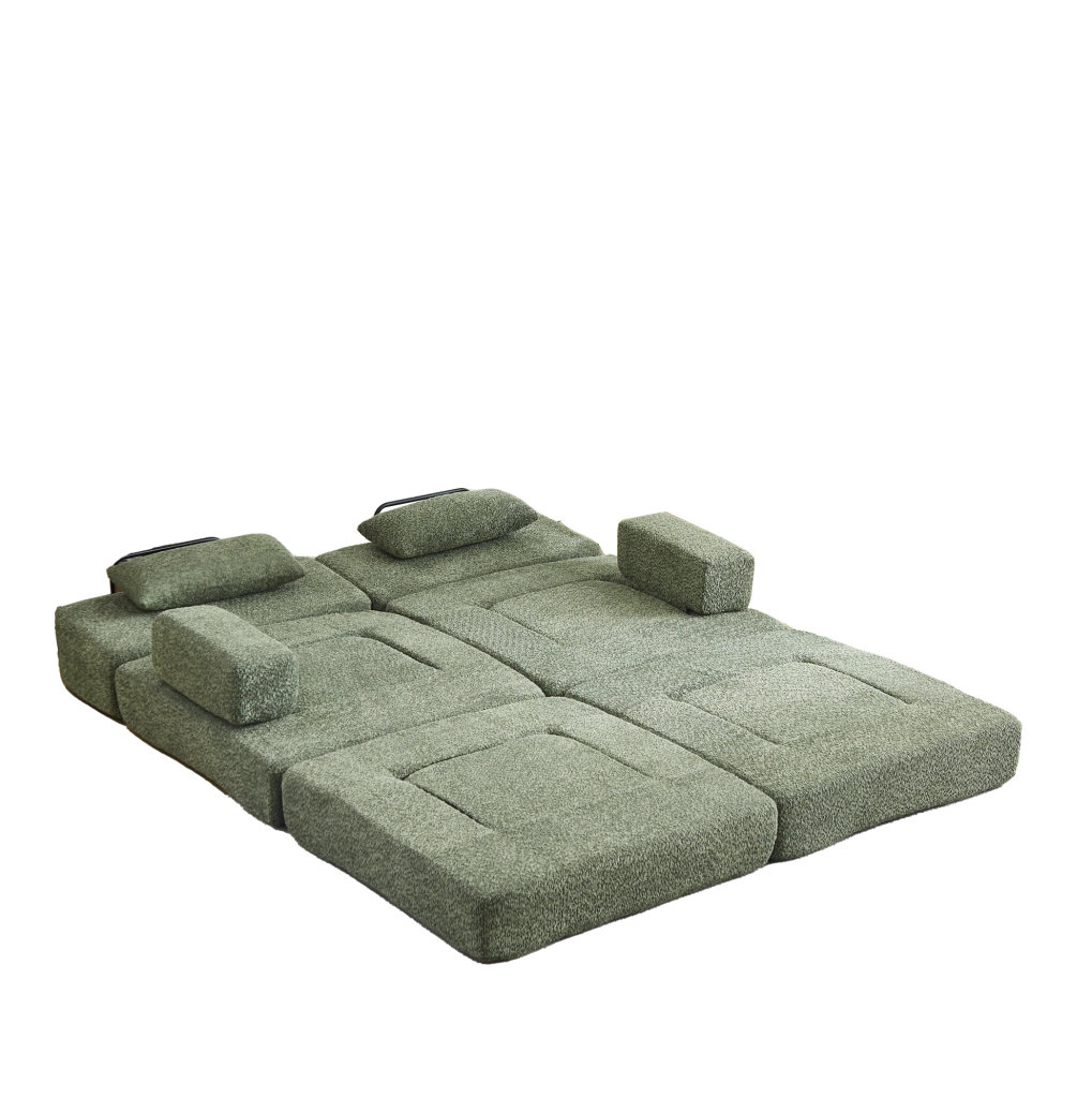 Divano Letto Modulare 2 in 1 Pieghevole in Ciniglia Verde per Soggiorno Camera da Letto e Ufficio