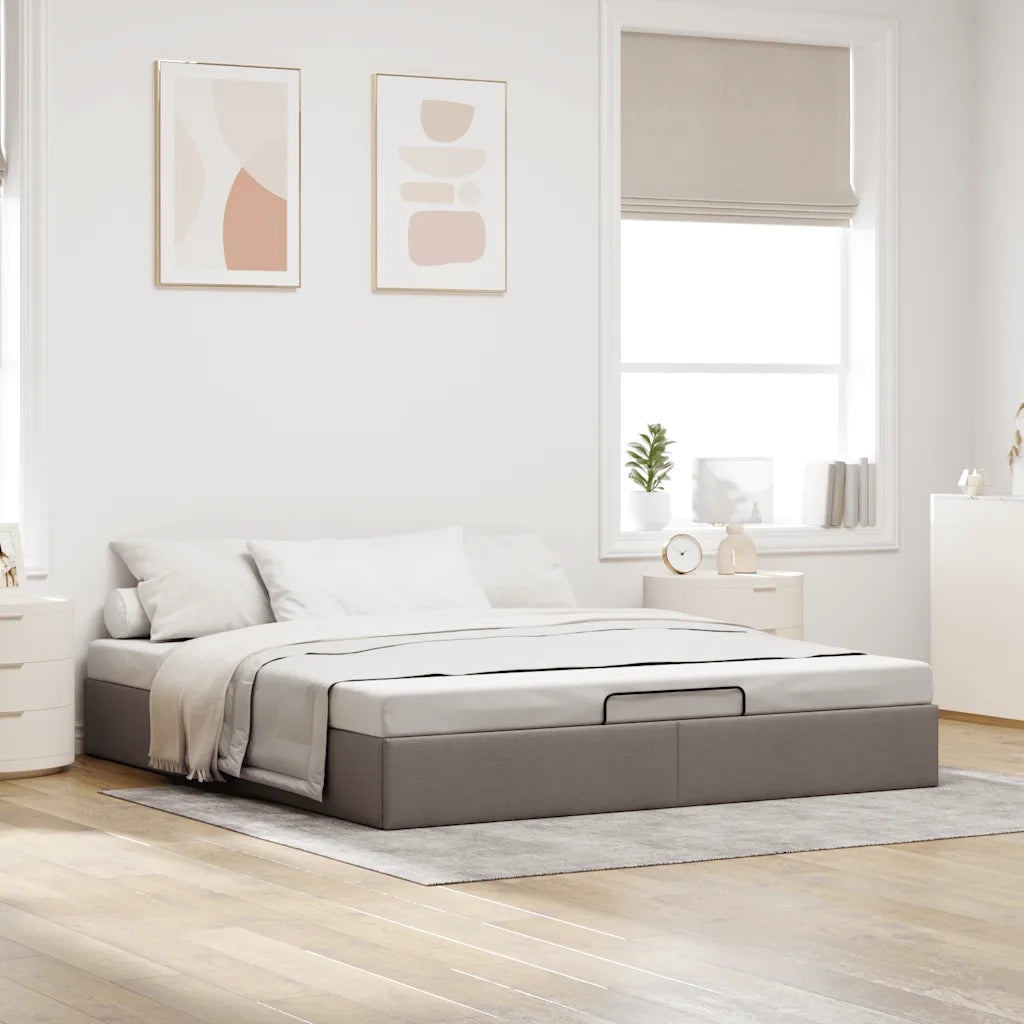Struttura Letto Pouf senza Materasso-Giroletto con contenitore Tortora 180x200 cm Tessuto