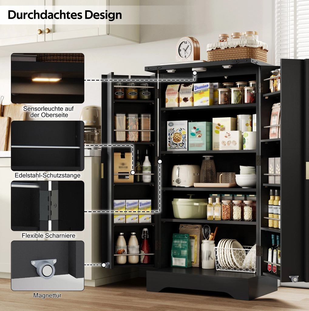 Mobile da cucina 120x60;5x40 cm con LED a sensore e ripiani regolabili; nero