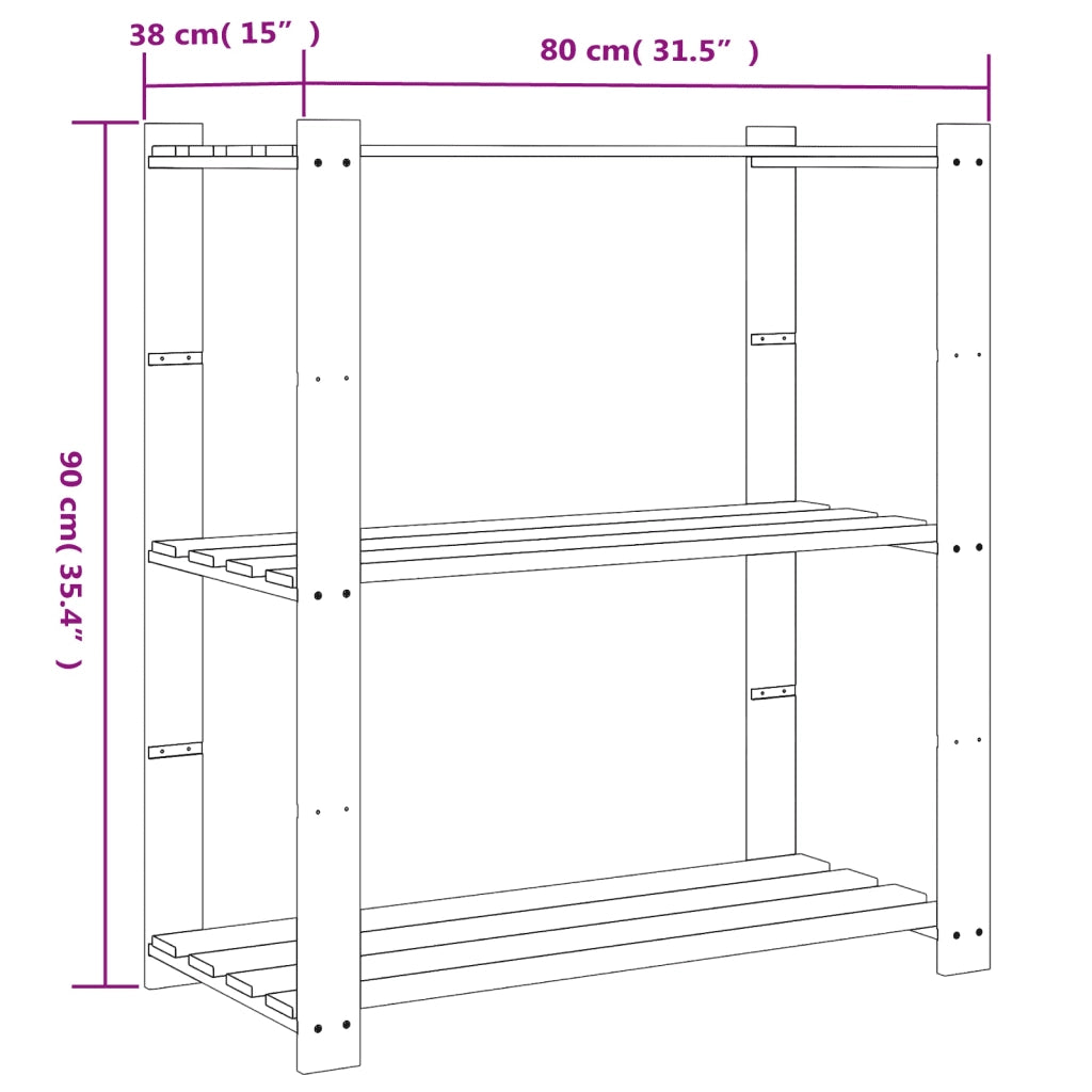 Scaffale a 3 Livelli Grigio 80x38x90 cm in Legno di Pino CFW9236601