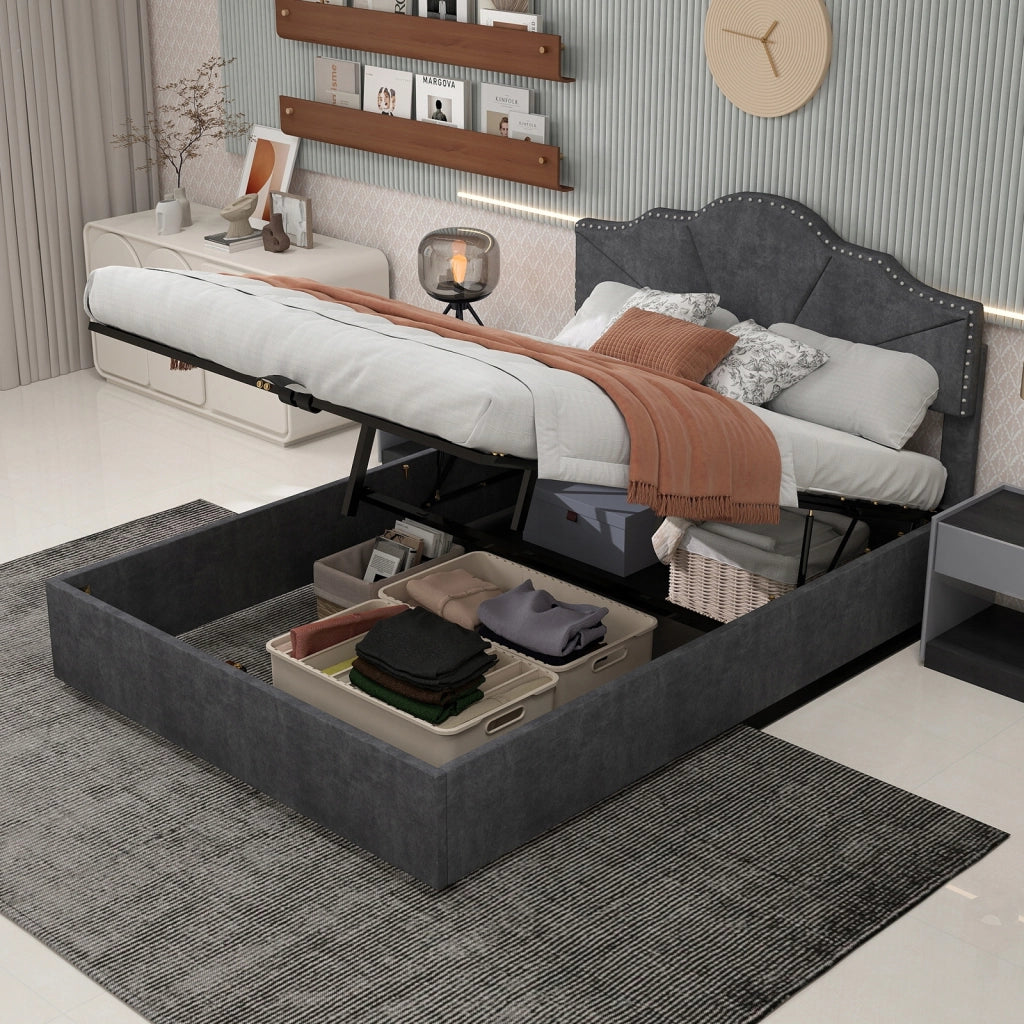 Letto imbottito 160x200 grigio con base sollevabile - Xylo
