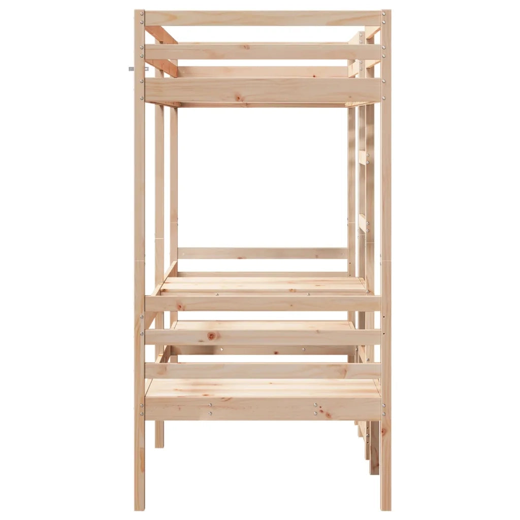 Giroletto Soppalco con Scrivania e Sedie-Struttura Letto 75x190cm Legno Pino
