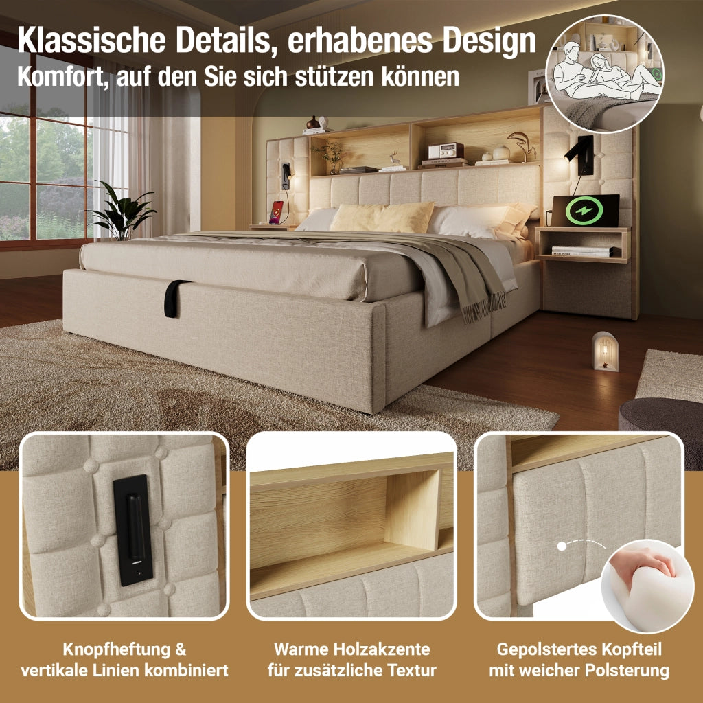 letto imbottito lino beige 216 x 279 cm