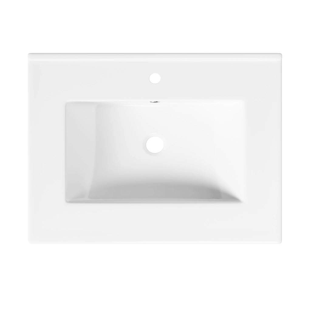 Mobile lavabo da terra 61 cm bianco lucido con lavabo in ceramica e maniglie dorate