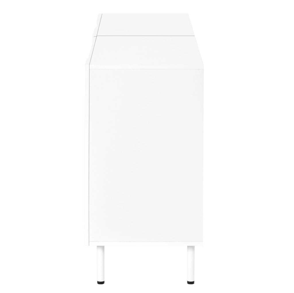 Credenza 140x40x77,5 cm con 4 ante push-to-open in MDF e truciolare bianca