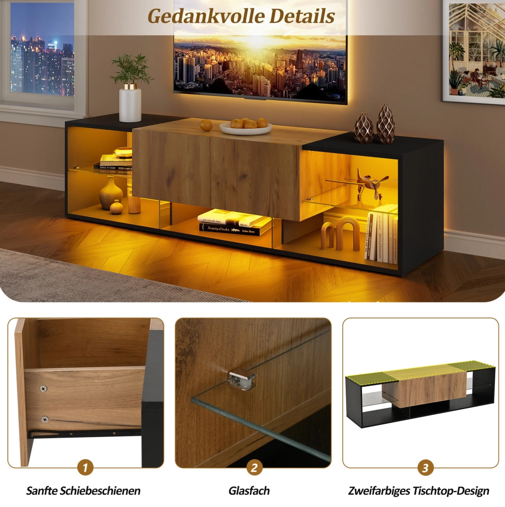 Mobile TV moderno nero con illuminazione LED e due cassetti