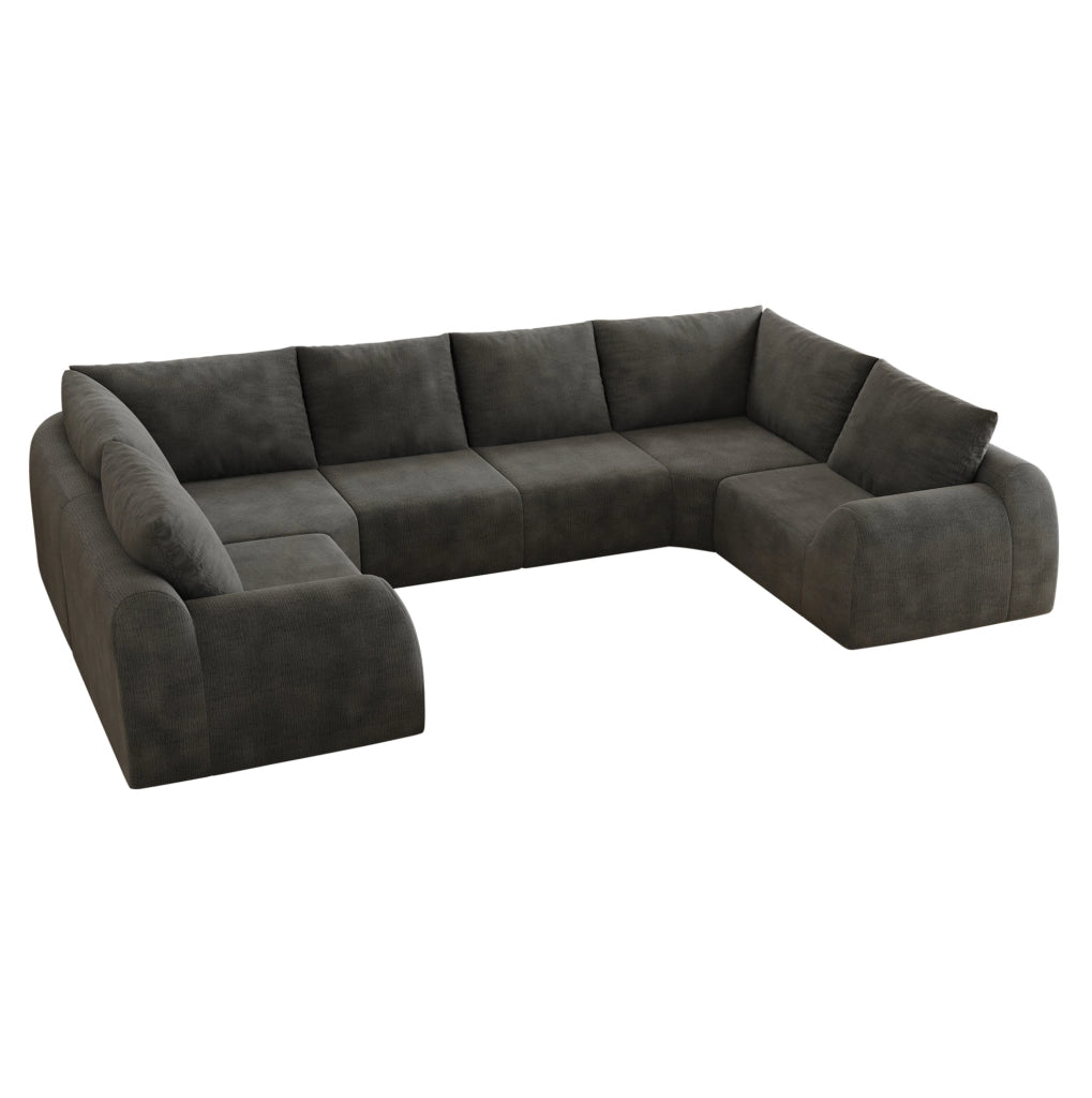 Divano angolare a U 344x200x85 cm in tessuto chenille; grigio scuro