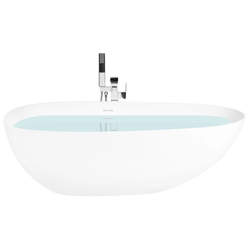 Vasca da bagno freestanding in solid surface, bianca, ovale, con bordo sottile, 170 cm