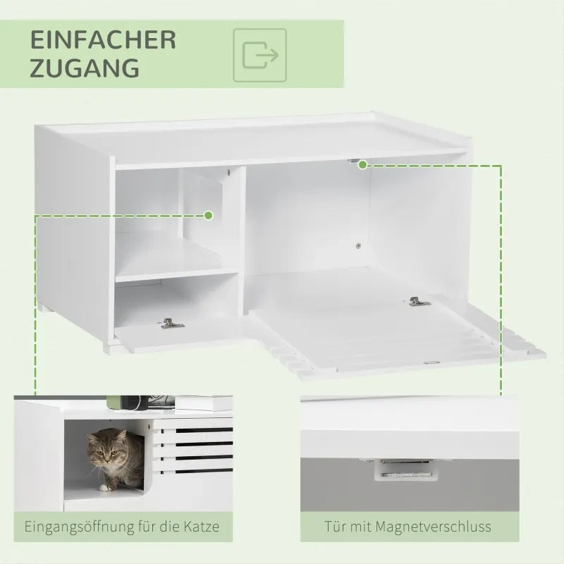 Armadio per gatti 2-in-1 con 2 ripiani, porta magnetica, bianco