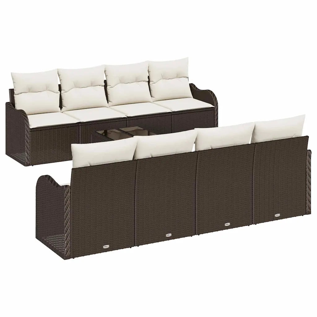 Set Divano da Giardino con cuscino 9 pcs Marrone e Crema