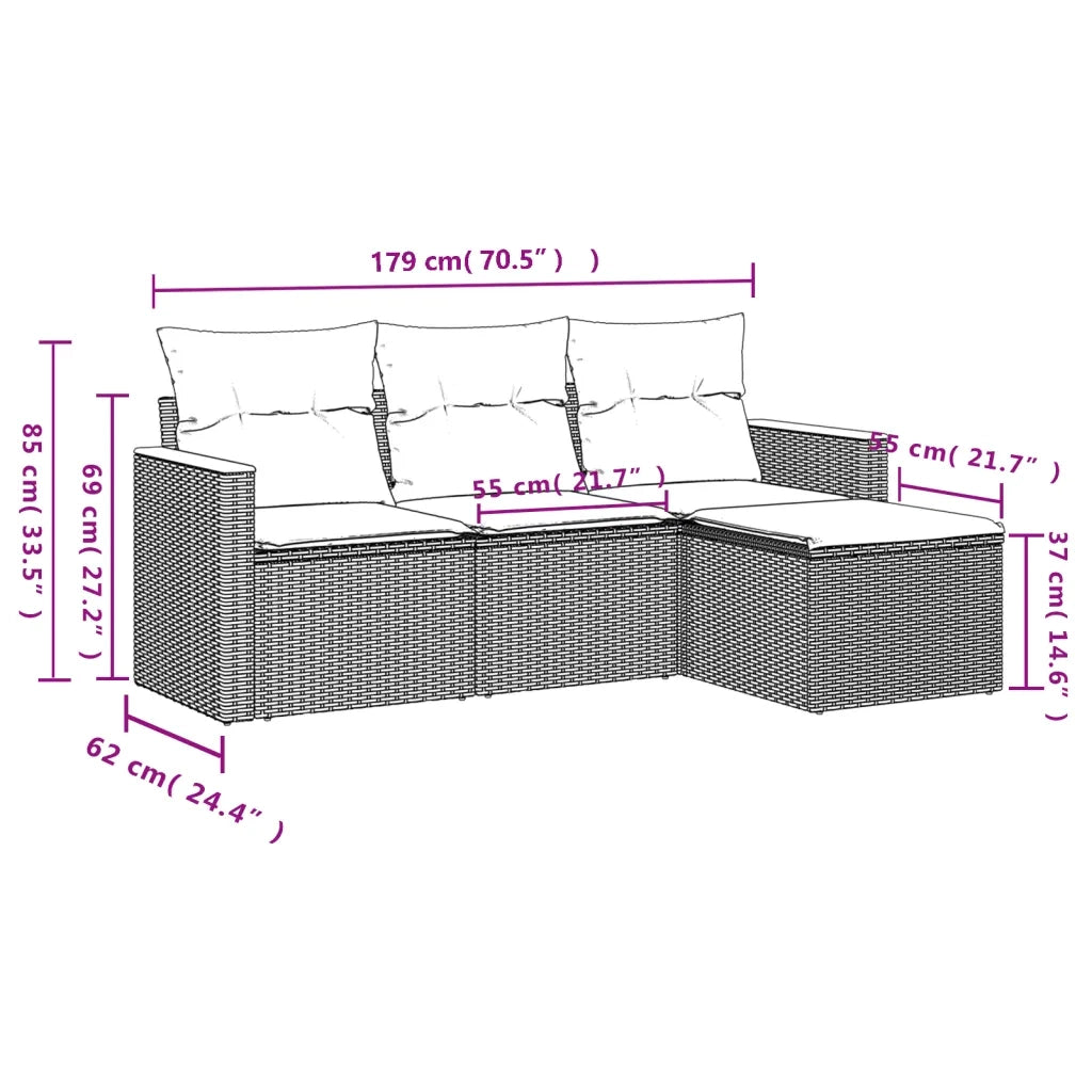 Set Divano da Giardino 4 pz con Cuscini-Sofa da Giardino-Divanetto da esterno Beige in Polyrattan 434764