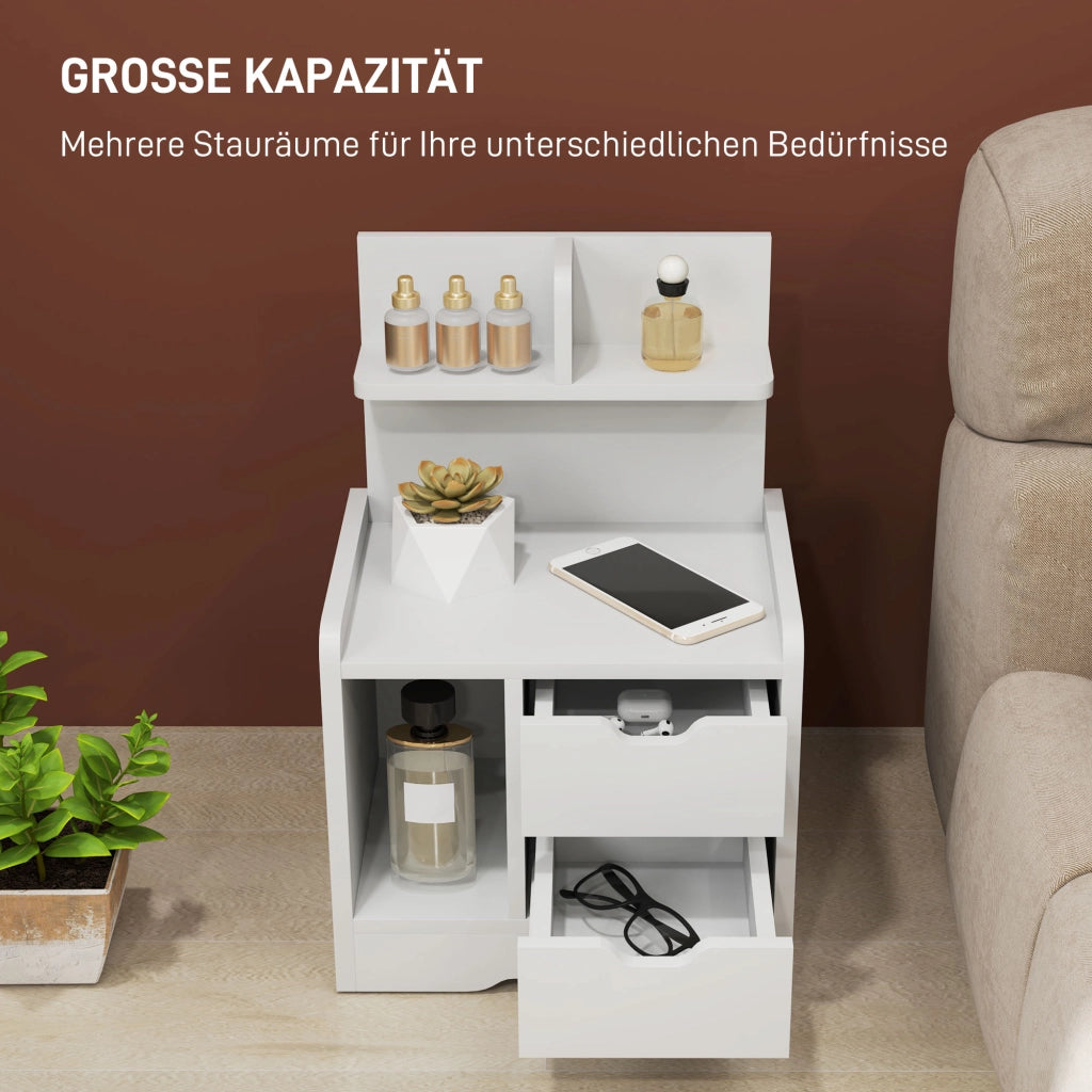 Comodino con 2 cassetti e ripiano aperto ¨C Minimal ¨C Bianco 40x30x60 cm